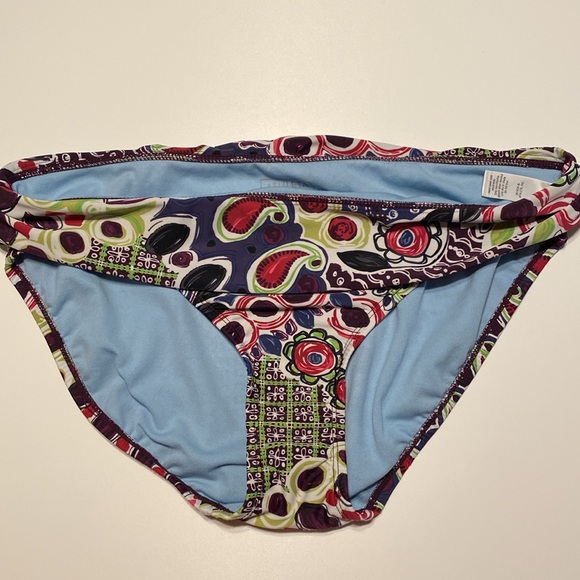 ATHLETA Paisley SWIMSUIT bikini bottoms fold down waist ruched sides size large - Picture 2 of 10